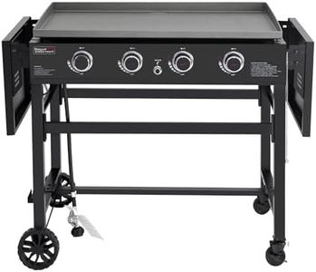 Royal Gourmet GB4001B 4-Burner Flat Top Gas Grill 52000-BTU Propane Fueled Professional Outdoor Griddle 36inch Backyard Cooking with Side Table, Black