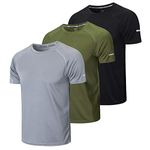 Gaiatiger 3 Pack Mens T-Shirts Dry-Fit Work Shirts Moisture Wicking Active Athletic Running Tops Men Short Sleeve T-Shirt(520)-Black Gray Green-XL