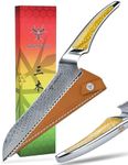 SANMUZUO 8 inch Serrated Bread Knife, Japanese VG-10 Damascus Steel Kitchen Knife, Ultra Sharp Bread Cutting Knife with Full-tang Handle in Yellow Resin, LA-S9 Series