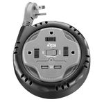 KMC 3-Outlet Surge Twist Cord Reel, 2 USB Ports, Power Strip Surge Protector, 735J Surge Protection, 5ft Long Retractable Extension Cord, 3-Prong Low-Profile Flat Plug, UL/ETL Certified, Gray