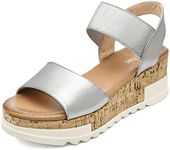 DREAM PAIRS Womens Open Toe Elastic Strap Casual Flatform Platform Sandals,Size 9,Sliver-2,Reed-2