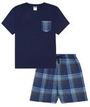 Mens Navy Blue Checked Short Pyjama Set (Large)