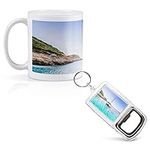 1 x 11oz (284ml) White Ceramic Mug Cup & 1 x Bottle Opener Keyring - Sailing Boat Catamaran Corsica Island Design for Coffee Tea Drinks Kitchen Birthday Office #24131