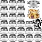 CycleMore 24 Pack 4oz 100ml Clear Glass Mini Mason Jars With Silver Separable Lids, Small Mason Jars Round Canning Jars Spice Jars for Honey, Jelly, Baby Foods, Wedding Favors, Kitchen Food Storage