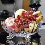 GIYANZA Crystal Flower Cut Designer Glass Fruit Bowl for Dining Table Serving & Dinnerware Fruit Bowl | Table Fruit Bowl with Flat Base (Pack of 1)