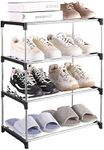 Fouews Small Shoe Rack, Narrow Stackable Shoe Shelf Organizer for Entryway, Doorway and Bedroom Closet (4-Tier, Black)