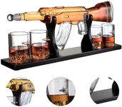 INOVIQUE AK47 Rifle Gun Whiskey Decanter (1000ML) Set with 4 Bullet Glasses (450ML) | Mahogany Wooden Base Holder Stand for All Spirits, Wine, Liquor, Scotch, Bourbon and More