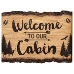 P. Graham Dunn Welcome to Our Cabin Woodland 9 x 12 Wood Bark Edge Design Wall Art Sign