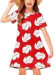 Girl 4th of July Dresses Short Sleeve Summer Hawaiian Tshirt Dress 5-14 Years, Red Leaf