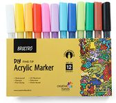 Brustro Acrylic (DIY) Fine Tip Marker Set of 12 - Basic 0.8MM for Craftworks, School Projects, and Other Presentations