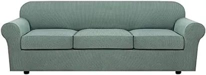 H.VERSAILTEX 4 Piece Stretch Sofa Covers for 3 Cushion Couch Covers for Living Room Furniture Slipcovers (Base Cover Plus 3 Seat Cushion Covers) Upgraded Thicker Jacquard Fabric (XL Sofa, Sage)