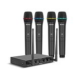 D Debra Pro UHF 4 Channel Wireless Microphone System with Cordless Handheld Lavalier Headset Mics, Metal Receiver, Ideal for Karaoke Church Party (with 4 Handheld (B))