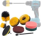 TOPWAY 11 Pack Drill Brushes for Cleaning, Power Scrubber Cleaning Brushes Scrub Sponge With Extend Long Attachment Fits Most Power Drills, for Car Rims Wheels Floor Tubs Toilet Kitchen Tile Carpet