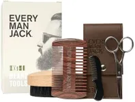 Every Man Jack Beard Grooming Tool Set - Dual Tooth Beard Comb, Medium Stiffness Beard Brush, Stainless Steel Sheers with Mini Comb - Complete Your Routine, Travel Friendly