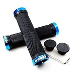 LYCAON Bike Handlebar Grips, Non-Slip Rubber Bicycle Handle Grip with Aluminum Lock, Bike Hand Grip for Scooter Cruiser Urban Bikes Tricycle MTB BMX Foldable Bicycle (Blue - General End Caps)