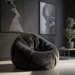 ComfyBean 4XL Bean Bag Chair with Beans Filled - Bean Bag Sofa with Footrest - Premium Fur Bean Bags for Living Room, Bedroom - Free Cushion & Footrest - Furry Delight - Black Color