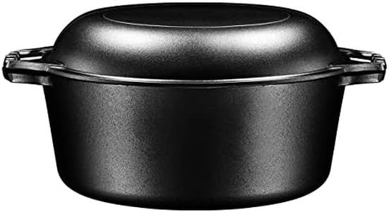 Bruntmor 2-in-1 Pre-Seasoned Cast Iron Dutch Oven With Handles - Crock Pot Black Cast Iron pot with Skillet lid - All-in-One Cookware Braising Pan for Casserole Dish - 7 Quart - Black