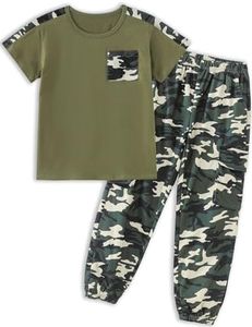 mksodopy Boys Clothes,Boy outfits 2-Piece Camouflage Short-Sleeved T-shirt Camouflage cargo Pant Teen Boys Clothing
