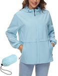 IECCP Womens Waterproof Jackets Raincoat Lightweight Windbreaker Ladies Rain Jackets with Hoodies Light Blue M