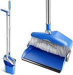 MASTERTOP Broom and Dustpan Set, Broom with Dustpan Combo with Long Handle, Upright Dust Pan and Sweeping Brooms for Home Kitchen Office Lobby Indoor, Blue