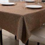 HOKIPO Poly Jute Rectangular Tablecloth For Dining Table 4 Seater, 50X60 Inches, Brown (In362-Brn)