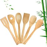 wotu 6 Piece Wooden Cooking Utensils, Natural Bamboo Nonstick Kitchen Spoons Spatula Sets for Cooking