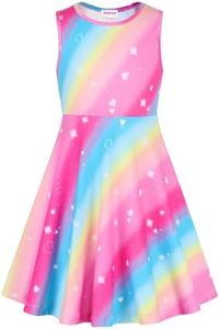 JESKIDS Little Girls Dress Sleeveless Casual Twirl Dresses Print Sundress Pink Rainbow 10-11 Years