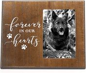 Okuna Outpost Rustic-Style Wooden Pet Memorial Picture Frame, 9.5x7.9-Inch Sentimental Dog Photo Frame to Memorialize Pets That Have Passed On, Forever In Our Hearts Display for 4x6-Inch (Brown)