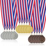 15 Pieces Metal Gold Silver Bronze Award Medals with Ribbon, Olympic Style Winner Medals for Kids Children's Events, Classrooms, Office Games and Sports