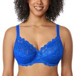 Delimira Women's Full Coverage Non-Foam Floral Lace Plus Size Underwired Bra Sparkle Blue 32G