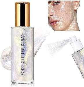 HOSAILY Body Glitter Spray, Moisturizing Bronze Body Shimmer Luminizer Glow Illuminator Quick-Drying and Non-Sticky Liquid Highlighter Spray for Face Hair Glitter, 60ML -Silver