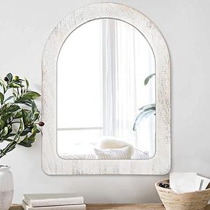 AAZZKANG Wall Mirror Rustic Arch Mirror with Wood Frame 50 x 40 cm Decorative Hanging Mirror for Bedroom Bathroom Farmhouse Home Wall Decor White