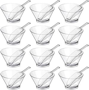 Sawysine 24 Pcs Plastic Clear Serving Bowls with Kitchen Plastic Scoops Salad Serving Bowls Popcorn Scoops Angled Candy Bowl for Salad Cooking Parties, 210 ml