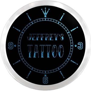 ncx0030-tm Jeffrey's Tattoo Custom Name Neon Sign Clock