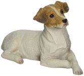 Sandicast Small Size Smooth Brown and White Jack Russell Terrier Sculpture, Lying