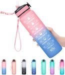 MEITAGIE 1 litre Motivational Fitness Sport Water Bottle with Straw & Time Maker, Leak-proof, BPA-free, Tritan, Toxin Free Plastic Drink Bottle Design for Girls, Boy, Cycling, School & Office