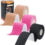 ANAMPION Kinesiology Tape (3 Rolls,5cm*5m) Waterproof Sports Tape for Athletes Physio Elastic Tape Pain Relief Adhesive for Muscles Shin Splints Ankle Knee Shoulder (Black+Pink+Flesh Color)