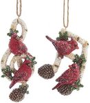 Kurt Adler Red Cardinal Birds On Birch Branch Music Note Ornaments 2 Assorted