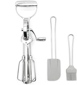 Hommony Rotary Egg Beater 12", Stainless Steel Baking Set with Silicone Spatula and Basting Pastry Brush