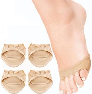 Ball of Foot Cushions, Metatarsal Pads Fabric Forefoot Pads for Women, Invisible Socks Shoe Pads for High Heels, Reusable Half Socks Pads High Heel Insoles for Foot Comfort Pain Relief-2 Pairs (Beige, Uniform Size)