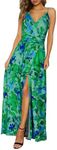 Newshows Women's 2025 Summer Maxi Dress Spaghetti Strap Spring Casual V Neck Split Beach Long Flowy Wedding Guest Dresses Semi Formal Dresses Trendy(A-Blue Green Abstract, Medium)