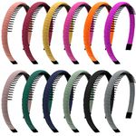 Duufin 12 Pieces Teeth Comb Headband Hair Hoop Hairband Colourful Satin Covered Headbands Non-slip Hair Accessories for Women Girls, 12 Colours