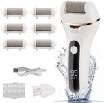 Electric Foot File, Professional Foot Callus Remover Rechargeable Pedicure Tools with 6 Roller Heads for Cracked Heels and Dead Skin