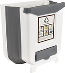 Albert Austin Foldable Trash Bin White/Grey Kitchen Cabinet Bin Folding Food Waste Garbage Compactor Caddy Trash Can Kitchen Cupboard Recycling Bins For Kitchen Bathroom Car Office Home Gadgets