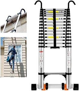 Wolec Telescoping Ladder, 19FT Aluminum Portable Extension Ladder w/Hooks, Stabilizers& Wheels, Heavy Duty 330lbs Max Capacity, Collapsible Telescopic Ladder for Rv, Roof, Attic, Outdoor -Silver