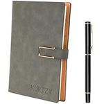 Kurtzy Grey PU Leather Notebook with Pen - Refillable A5 Writing Journal with 112 Thick Sheets - Lined Paper Travel Diary for Business, Work and School