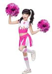 Little Girls Cheerleader Costume Crop Tank Pleated Skirt Set Cheer Outfit with Pom Pom(pink, 6-7)