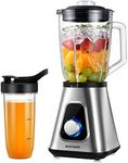 KIDISLE 1200W Smoothie Blender and Personal Blender Combo for Shakes and Smoothies, Countertop Blender with 52oz Glass Jar, 22oz Travel Cup, 3 Adjustable Speed, Stainless Steels
