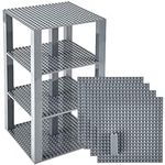 Strictly Briks Classic Stackable Baseplates, Building Bricks for Towers, Shelves, and More, 100% Compatible with All Major Brands, Gray, 4 Base Plates & 30 Stackers, 6x6 Inches
