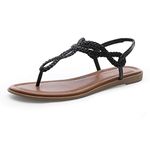 CentroPoint Women's Braided T-strap Thong Slip On Flat Sandals With Elastic Brand Roman Gladiator Fashion Flip Flop Shoes, Black, 10